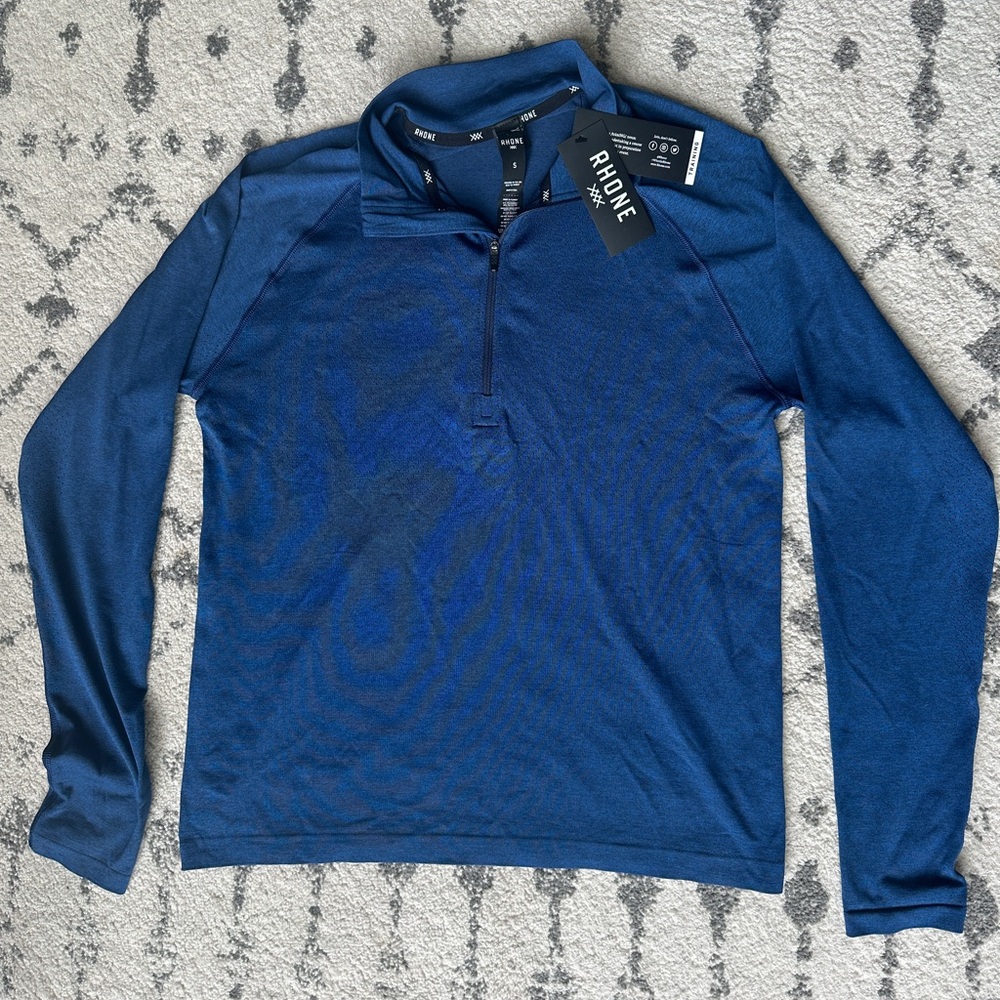 NWT RHONE Perforated Seamless Versatility Pullover Shirt 1/4 Zip •Men S• Blue